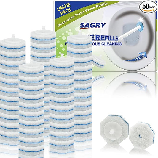 Sagry 50 Counts Disposable Toilet Bowl Wand Refills, 5X Cleaning Power Toilet Cleaner Refill Pads, Deep Cleaning, No Falling Apart, Fresh Fragrance, Compatible with Most Toilet Brushes
