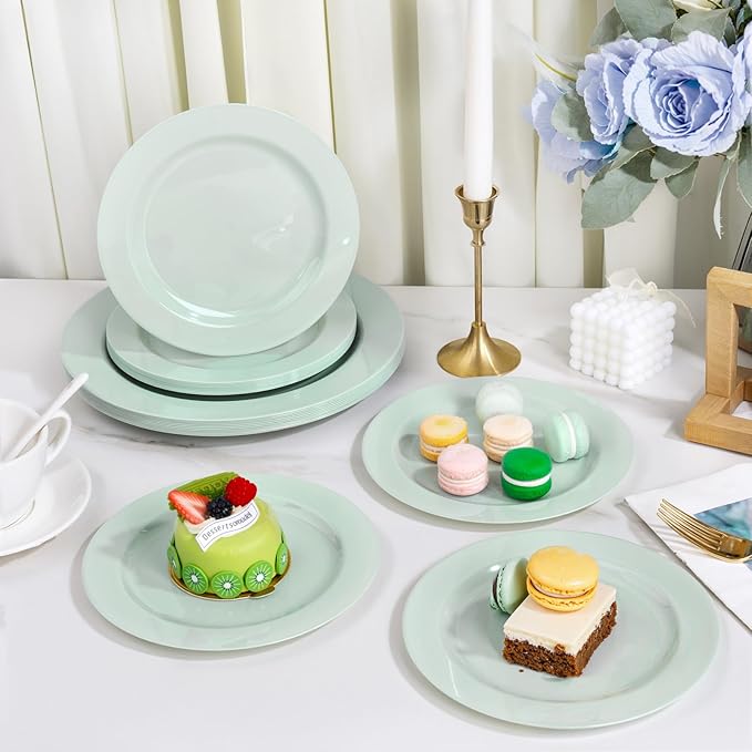 FLOWERCAT 60PCS Sage Green Plates - Heavy Duty Plastic Plates Disposable for Spring Party - Include 30PCS 10.25inch Sage Green Dinner Plates and 30PCS 7.5inch Dessert Plates