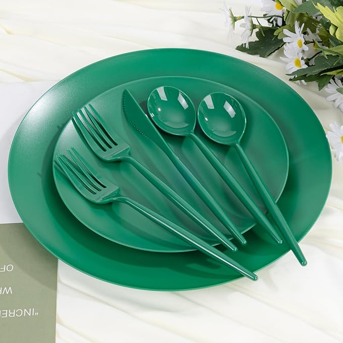 EI 150pcs Green Plastic Plates,Green Disposable Plates Heavy Duty,Fancy Plastic Dinnerware Set,Dinner Plate for Party,Picnic,Birthday,Wedding Afternoon Tea Spring,Soccer Plates,World Cup 2026