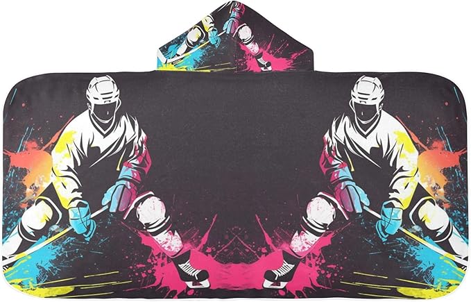 Hooded Towel for Kids Colorful Hockey Player Beach Wrap Bath Towels 50x23.5in