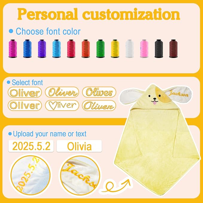 Custom Hooded Bath Towel for Babies,Soft Highly Absorbent Puppy Baby Towel with Name,Baby Bath Towels for Girls Boys,Personalized Baby Shower Birthday Gifts for Toddler Newborn Kids