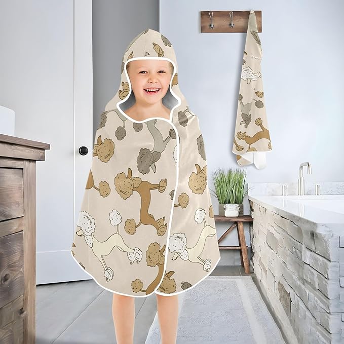 susiyo Kids Hooded Bath Towel Colorful Poodle Dogs Beach Towel for Kids 23.5 x 50 Inch Microfiber Soft Absorbent Quick Dry Bath Swim Pool Towel Wrap Poncho Bathrobe with Hood for Kids Toddler