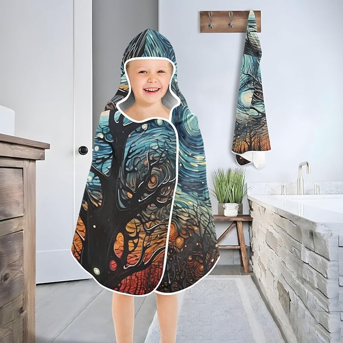 Hooded Towel for Kids Magical Aurora Colors Flowing in The Forest Beach Wrap Bath Towels 50x23.5in