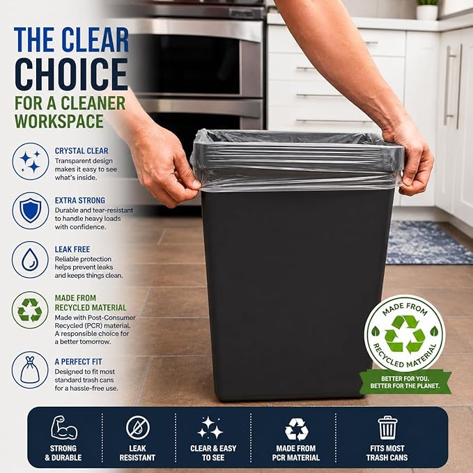 7-10 Gallon Clear Garbage Bags (110 Bags) 29" x 24" Extra Large Medium Kitchen Trash Bags Paper Shredder Bags Can Liners for Home and Office Bins, 110 ct. (Fits 7 Gal, 8 Gal, 9 Gal and 10 Gal Bins)