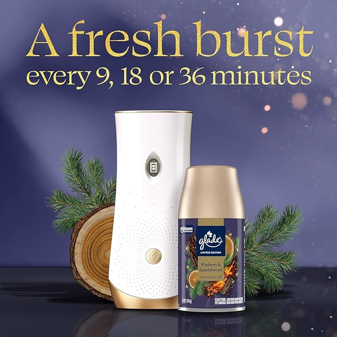 Glade Automatic Spray Refill, Embers & Sandalwood, 6 Pack, Scented Air Freshener for Home and Bathroom, 6.2 Oz