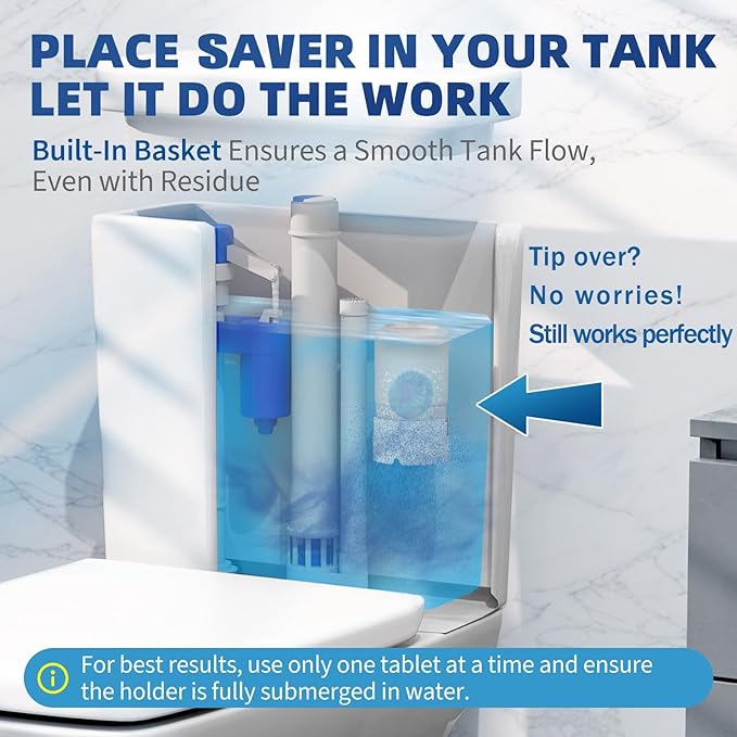 Toilet Tablets Saver, Slow-Release Holder for Toilet Bowl Cleaner Tablets, Prevents Clogging & Residue, Extends Tank Tablet & Bleach Lifespan Up to 3X(Tablet Not Included)