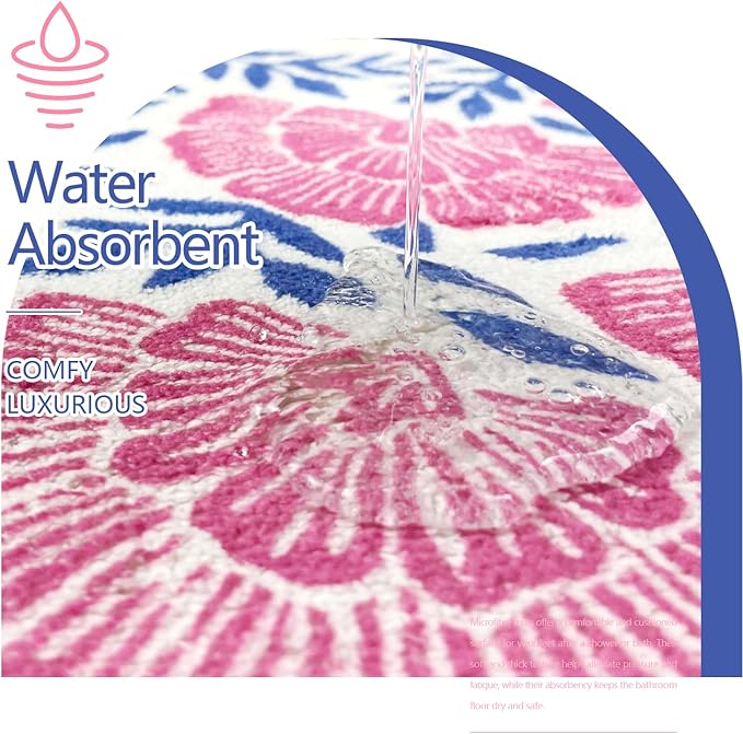 SHIYUE Cute Bath Mat for Bathroom Rugs, Ultra Soft and Fluffy Microfiber Water Absorption Non Slip Mat for Bedroom Kitchen Bathroom Toilet Floors(21"×30" Pink Flower)