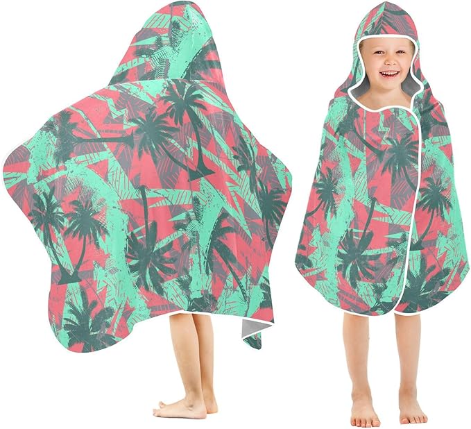 susiyo Kids Hooded Bath Towel Palms Grunge Beach Towel for Kids 23.5 x 50 Inch Microfiber Soft Absorbent Quick Dry Bath Swim Pool Towel Wrap Poncho Bathrobe with Hood for Kids Toddler