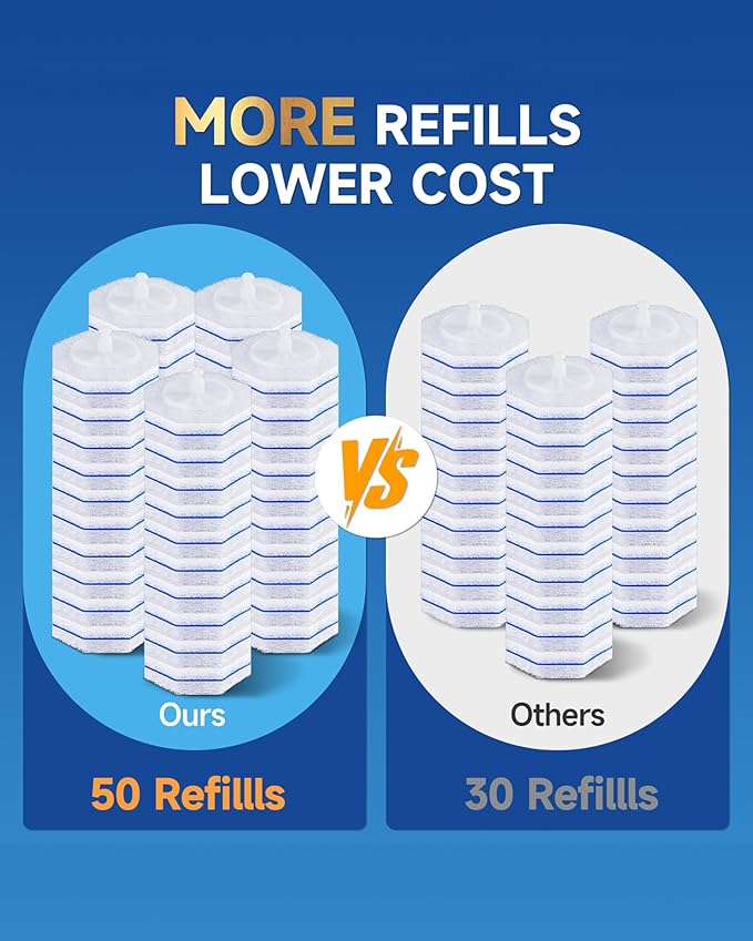 50 Count Toilet Wand Refills for Clorox, 5X Cleaning Power Toilet Bowl Wand Refills & High-Density Disposable Toilet Brush Scrubber - No Falling Apart, Instant Foam for Bathroom Cleaning