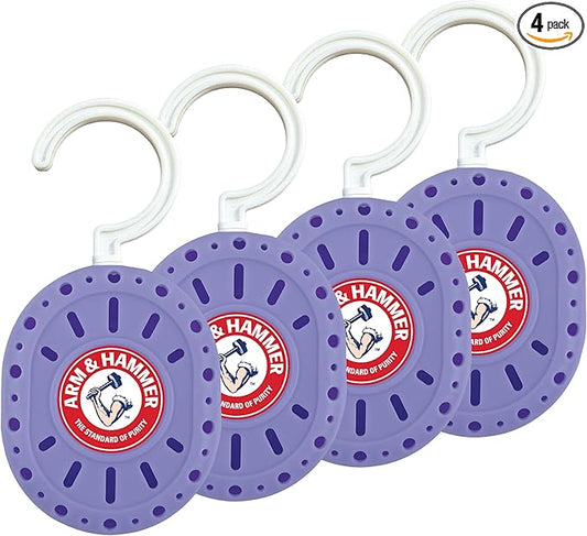 Arm & Hammer OdorBusterz ClosetMATE™, Lavender, 4 Count – Hanging Odor Absorber with Baking Soda, 360° Rotating Hook for Closets, Lockers & Storage Areas