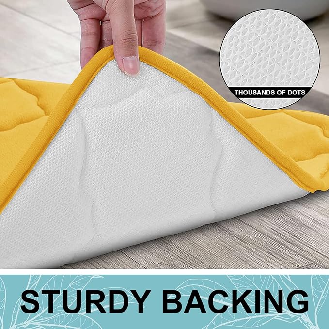OLANLY Memory Foam Bath Mat Rug 47x20, Ultra Soft and Absorbent Bathroom Rugs, Non-Slip, Comfortable, Machine Washable Bath Carpet for Bathroom Floor, Tub, Shower and Home Decor Accessories, Yellow