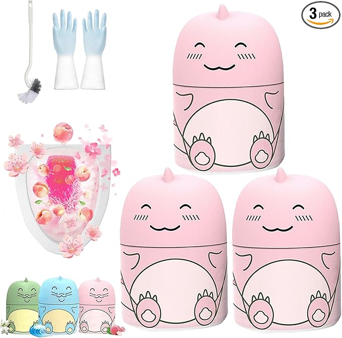 Magic Toilet Cleaning Bottle, Magic Toilet Bowl Cleaner with Carrying Rope, Cute Dinosaur-Shaped Toilet Bowl Cleaner Bottle, Long-Lasting Fresh Scent, One Dinosaur for Three Months (3-Peach)