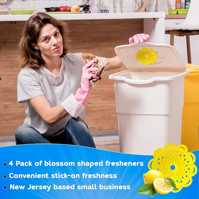 Bin Blossoms: New & Improved Peel & Stick Air Freshener (4-Pack) – Citrus Fresh Trash Can Deodorizer, Diaper Pail Odor Neutralizer, Garbage Bin Odor Control for Lid or Base