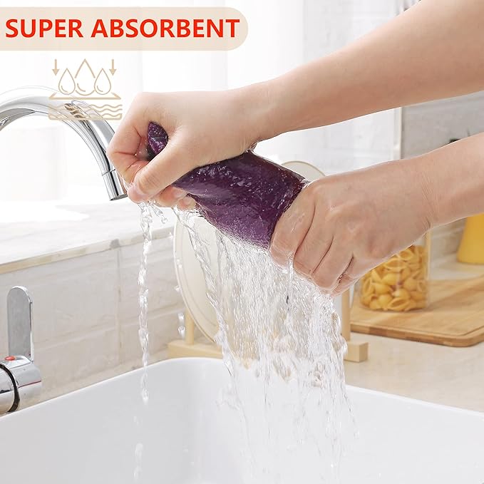 Homaxy 100% Cotton Waffle Weave Kitchen Dish Towels, Ultra Soft Absorbent Quick Drying Cleaning Towel, 13 x 28 Inches, 12-Pack, Purple
