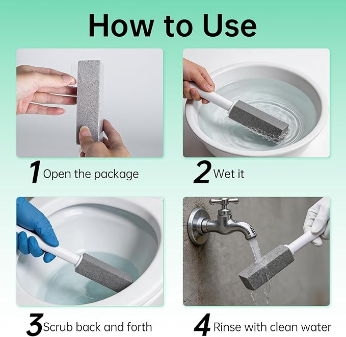 Pumice Stone for Toilet Cleaning, 3 Pack Pumice Stone Toilet Bowl Cleaner, Cleaning Hard Water Rings, Limescale, Calcium Buildup, with Extra Long Handle, Ideal for Toilets and Bathroom