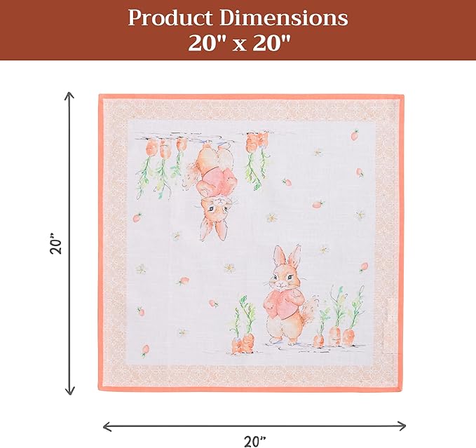 Maison d' Hermine 100% Cotton Cloth Napkins Set of 4 Everyday Reusable Square Napkins Cloth Washable Dinner Party Wedding Restaurant Hotel Kitchen Spring Summer (Bunny Party, 20" x 20")
