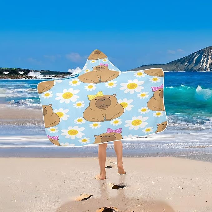 CEBUGI Cartoon Capybaras Hooded Bath Towel for Kids Absorbent Soft Bath Towel Wrap with Hood 50x23.5in Pool Beach Shower Towel for Boys Girls