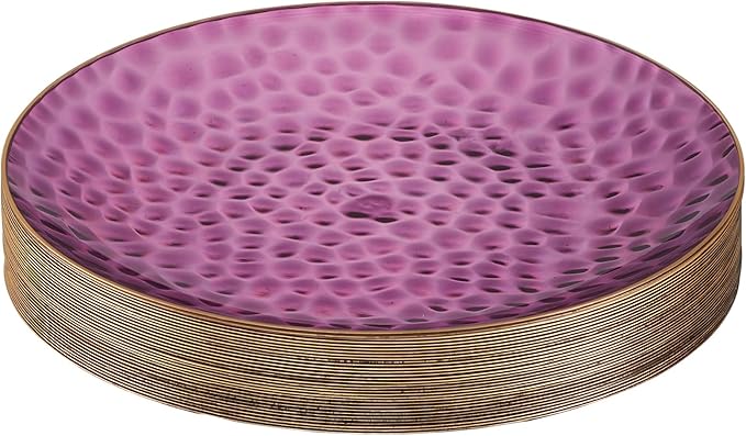 PLASTICPRO 30 Pack Hammered Plastic Plates Heavyweight Disposable Plastic Plates Elegant Transparent Purple Hammered with Gold Rim Platsic Party Dishes (Hamered Purple With Gold Rim, 7'' INCH PLATES)