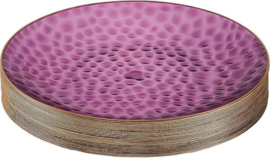 PLASTICPRO 30 Pack Hammered Plastic Plates Heavyweight Disposable Plastic Plates Elegant Transparent Purple Hammered with Gold Rim Platsic Party Dishes (Hamered Purple With Gold Rim, 7'' INCH PLATES)