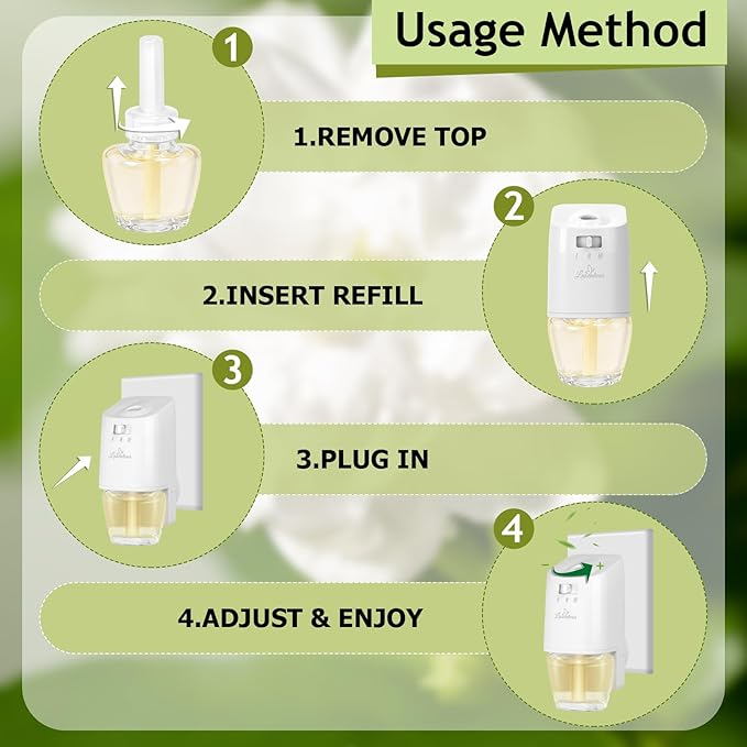 Plug In Air Freshener Refills, Jasmine Scent Refills for Home & Bathroom, 6 Count Plug-in Refill for Kitchen & Office, Compatible with Air Wick & Glade, Not Include Glade Plus