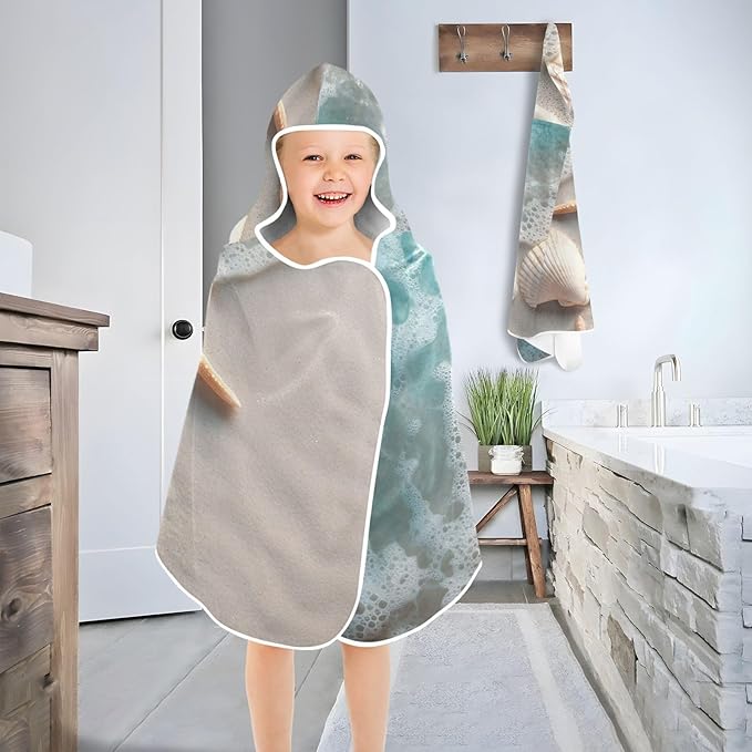 SUABO Kids' Bath Towels Sea Beach Hooded Towels for Boys Girls,Toddler Towels Multi-Purpose for Beach,Pool and Bathroom,23.5" x 50", Soft and Highly Absorbent