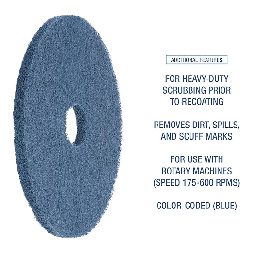 Boardwalk Scrubbing Floor Pads, 16" Diameter, Blue, 5/Carton
