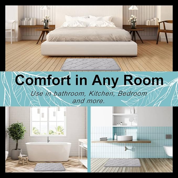 OLANLY Memory Foam Bath Mat Rug 47x17, Ultra Soft and Absorbent Bathroom Rugs, Non-Slip, Comfortable, Machine Washable Bath Carpet for Bathroom Floor, Tub, Shower and Home Decor Accessories, Grey
