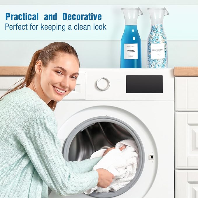 Laundry Detergent Dispenser Bottle 40oz with Waterproof Label for Detergent, Soap, Fabric Softener, Scent Booster Beads, Sturdy PET Bottle for Laundry Room Decor 3 Pack