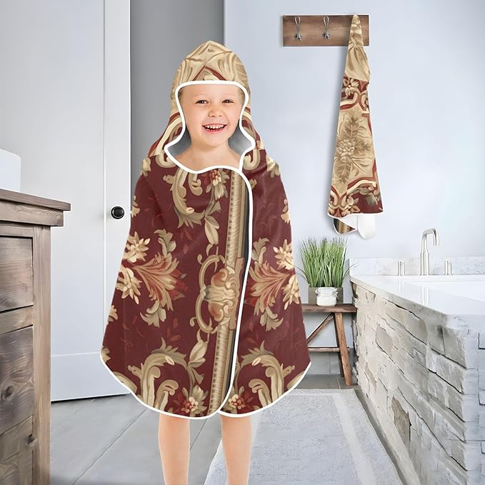 Hooded Towel for Kids Elegant Tribe Floral Beach Wrap Bath Towels 50x23.5in