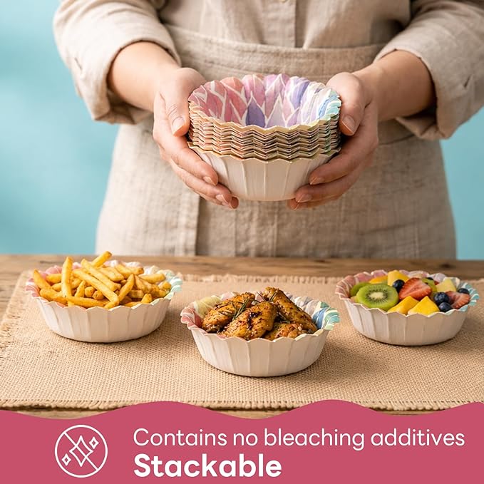 30 Pcs Small Paper Bowls, 8oz Floral Disposable Soup Bowl, Heavy Duty Printed Disposable Bowls For Snack,Dessert,Ice Cream,Salad, Party & Everyday Use(Colorful Lotus)