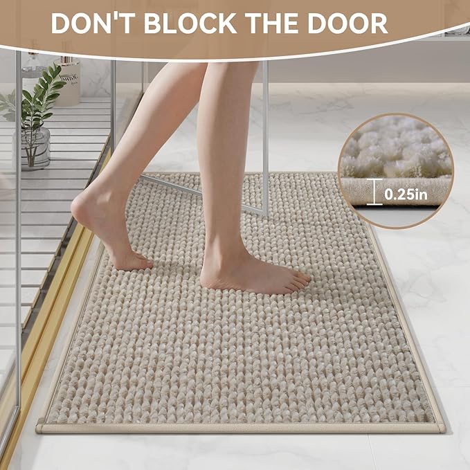 Bathroom Rugs Mat 24x36, Extra Soft Absorbent Chenille Bath Rug, Non Slip PVC Backing Washable Quick Dry Bath Mats for Bathroom Fit Under Door, Tub, Shower, Sink, Home Decor Accessories Brown