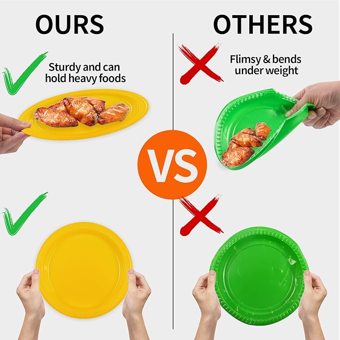 50Pcs Yellow Plastic Plates - 7 Inch Disposable Party Plates Cake Plates, Plastic Dessert Plates for Picnic Birthday Wedding Party Supplies (Yellow, 7 Inch)
