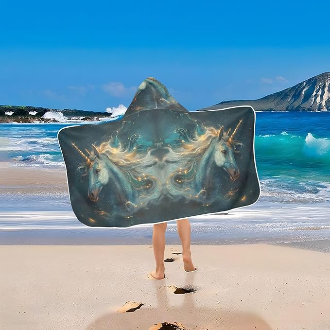 Hooded Towel for Kids Horse in Dark Sky Beach Wrap Bath Towels 50x23.5in