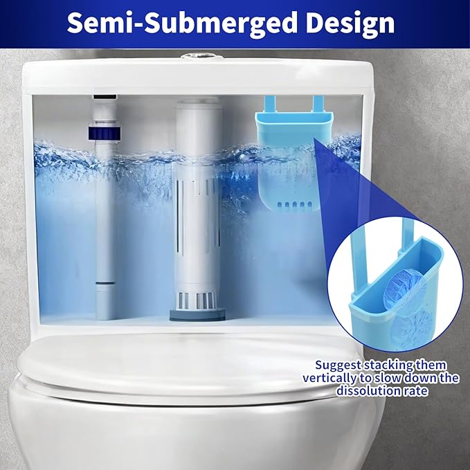 Controlled Release Toilet Bowl Cleaner Tablets Holder, 2-Pack Universal Toilet Tank Cleaner Dispenser, Adjustable Hanging Bleach Tablets Bracket for Long-Lasting Cleaning, Prevents Tank Buildup