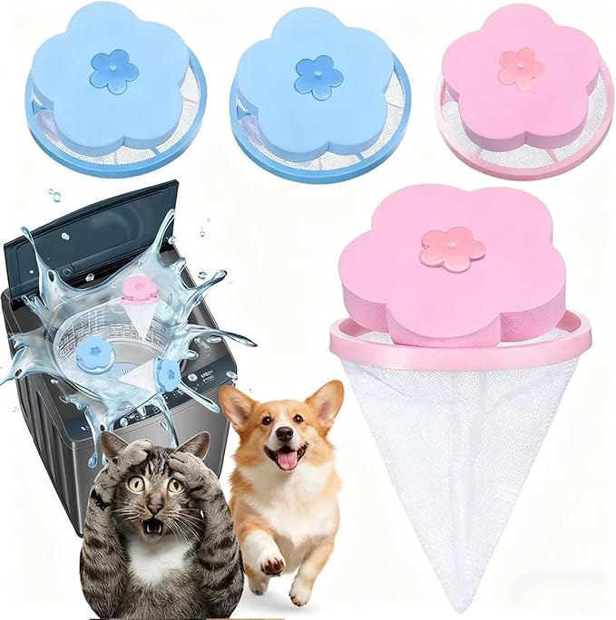 4 Pack Pet Hair Remover for Laundry - Glirops Floating Hair Filter Mesh, Washing Machine Lint Catcher for Cat & Dog Hair, Reusable Laundry Hair Trap Filter Bags