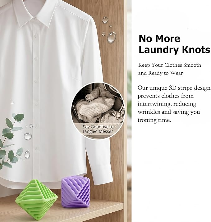 8Pack Reusable Laundry Dryer, Washing Machine & Dryer Agitator Balls, Tangle-Free Smooth Laundry, Enhanced Cleaning & Faster Drying, TPR Material, Compatible with All Washers & Dryers