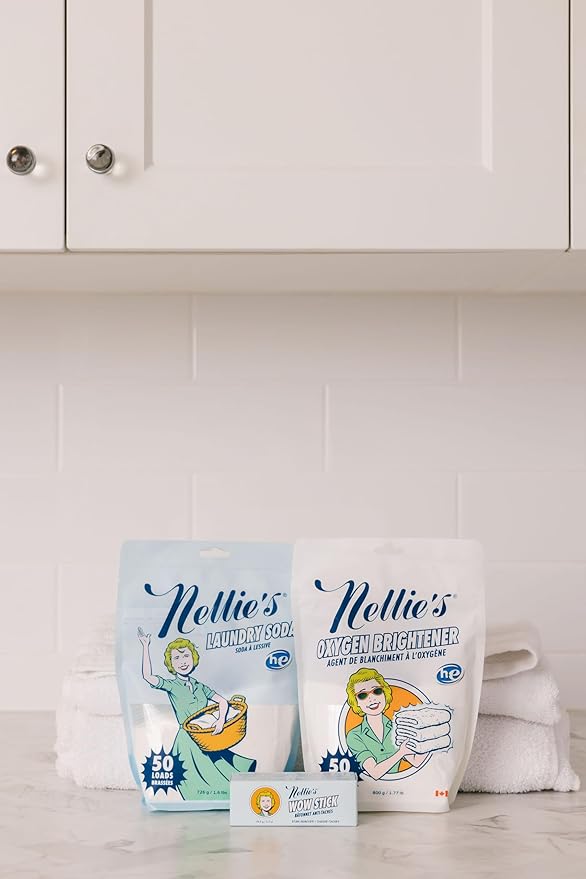 Nellie’s Complete Laundry Bundle – Concentrated Laundry Soda (50 Loads), Oxygen Brightener (50 scoops) & WOW Stick Stain Remover