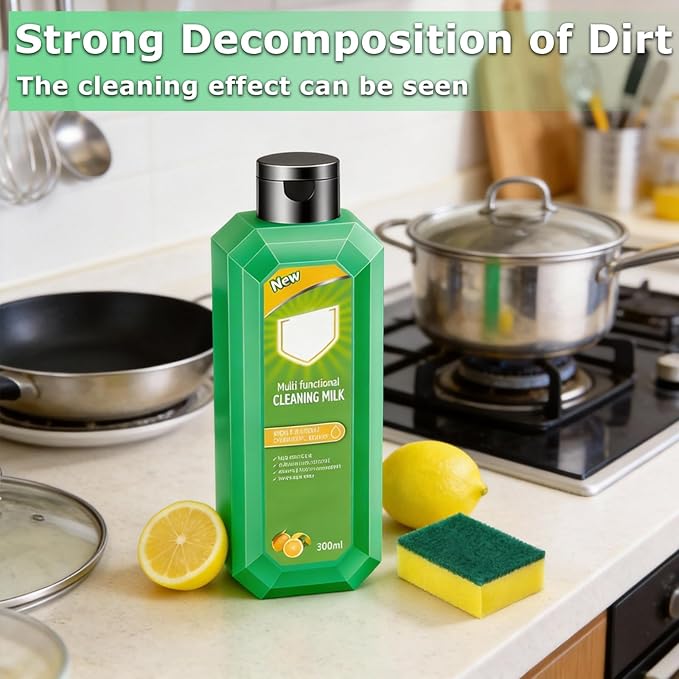 2PCS Cleaning Milk House Cleaner, New Multifunctional Concentrated Cleansing Lotion,300 ML Effective Cleaning Milk for Household Kitchen With 2 Sponges And Towels, to Heavy Oil Stains