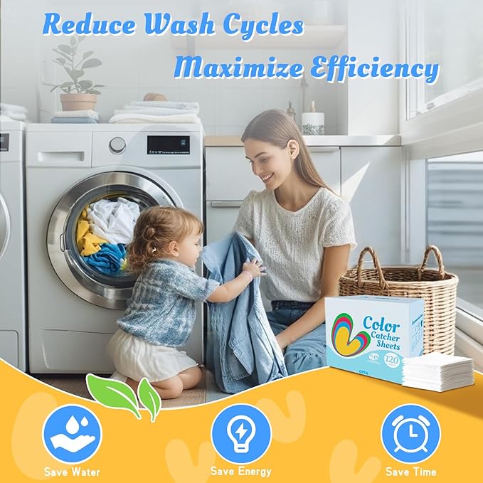 Color Catchers for Laundry - Color Grabber 120 Sheets to Prevent Color Runs, Dye Catchers for Home Use, Fregrance Free Color Guard for Apartment Dorm Hotel