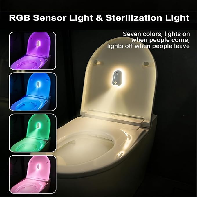 Self Cleaning UV Toilet Sanitizer Light, Motion-Activated, USB Rechargeable, Night Light, Adhesive-Mounted for Restroom, Cabinet, For Elderly (1 Pcs)