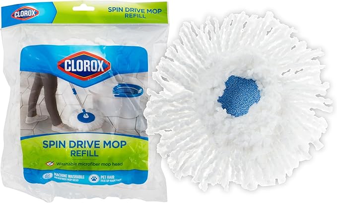 Clorox Spin Dry Mop Machine-Washable Refill Head, One Refill, White
