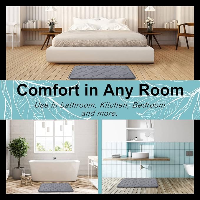 OLANLY Memory Foam Bath Mat Rug 47x24, Ultra Soft and Absorbent Bathroom Rugs, Non-Slip, Comfortable, Machine Washable Bath Carpet for Bathroom Floor, Tub, Shower and Home Decor Accessories, Dark Grey
