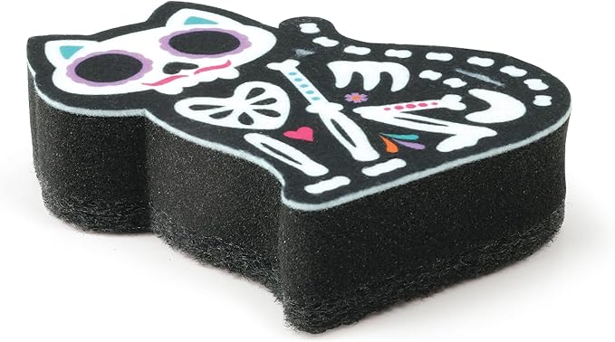 Genuine Fred Feline Clean Kitchen Sponges, Set of 2, Day of The Dead-Inspired Cat-Shaped Sponges, Fun and Quirky Kitchen Accessory