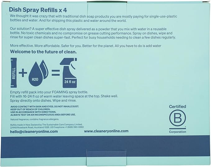 Dish Spray Cleaner Powder Concentrate Refills 4 Pack, Makes 24 fl oz Each, Tahitian Lime