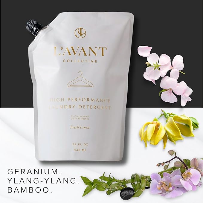 L'AVANT Collective Luxury Laundry Detergent Refill | Eco-Friendly, 75% Less Plastic | Fresh Linen | Natural Non-Toxic Liquid Laundry Soap with Enzymes | Plant-Based, HE Compatible | 32 oz