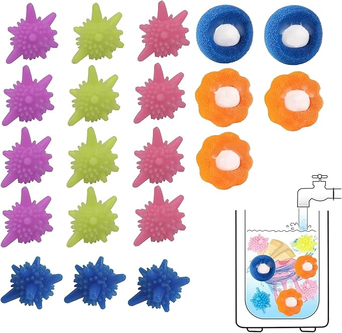 15 Packs Washer Balls, Reusable Tangle-Free Eco-Friendly Laundry Scrubbing Balls, Solid Colorful Laundry Washing Balls Enhance Your Machine Cleaning Power + 5 Pack Laundry Ball Hair Extractors