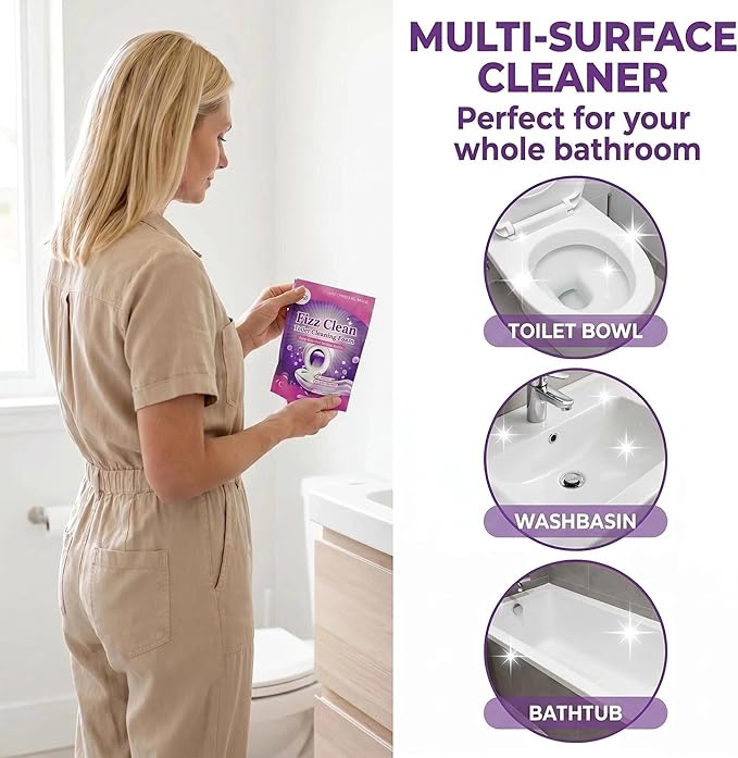 Fizz Clean Toilet bowl cleaner, a fast-foaming toilet cleaner that helps remove stains and odors. This bathroom toilet cleaner has a fresh scent and is easy to use，With Minimal Effort。 (1pc）