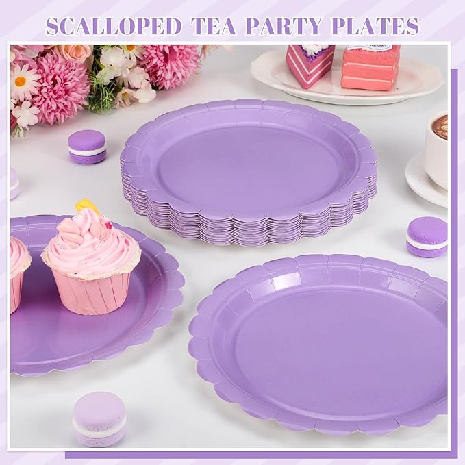 NatNarr 30 Pcs Lavender Plates 9 Inch Disposable Scalloped Plates Light Purple Birthday Plate Cute Dessert Party Plate for Wedding, Bridal Shower, Girls Birthday