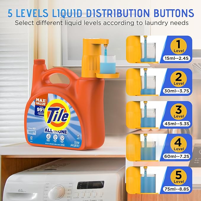 Arlion Detergent Dispenser, Auto Laundry Detergent Dispenser with Silicone Washable Laundry Measuring Cup Graduated Cup, No Waste, USB Rechargeable, Ideal for Laundry Room Organization (Yellow)