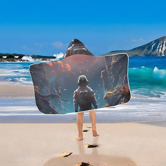 Hooded Towel for Kids Travelling Man in The River Staring The Sun Beach Wrap Bath Towels 50x23.5in